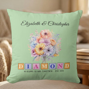 Coussin 60e anniversaire de diamant floral vert