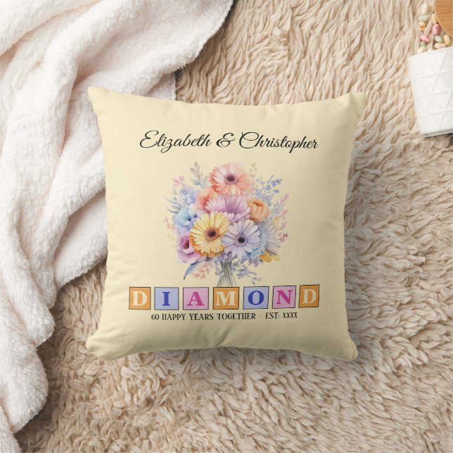 Coussin 60e anniversaire de diamant pêche florale (Couverture)