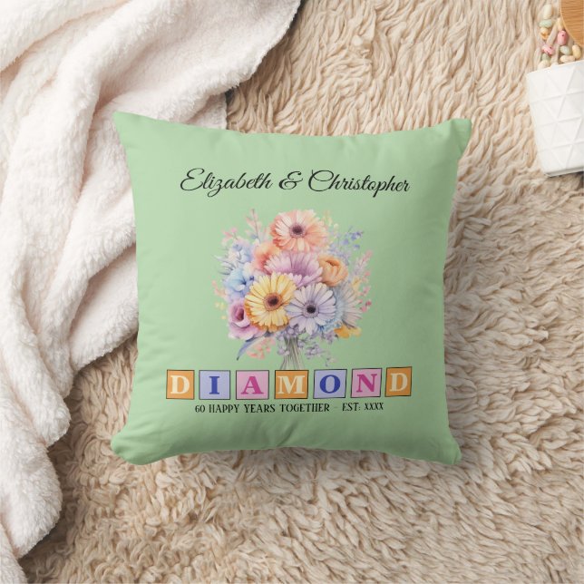 Coussin 60e anniversaire Diamond vert fleuri (Couverture)