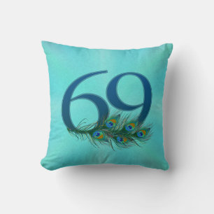 Coussin 69 Anniversaire Élégant Plume de Paon