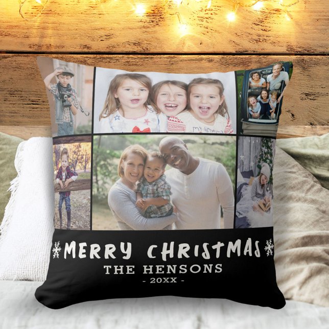 Coussin 6 Photo Collage Famille de Noël Noir (Créateur téléchargé)