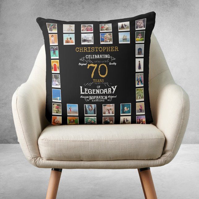 Coussin 70e anniversaire Black Gold Legendary Photo (70th Birthday Black Gold Legendary Photo Throw Pillow
)
