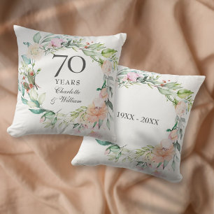 Coussin 70e anniversaire de Mariage Platinum Rose Floral
