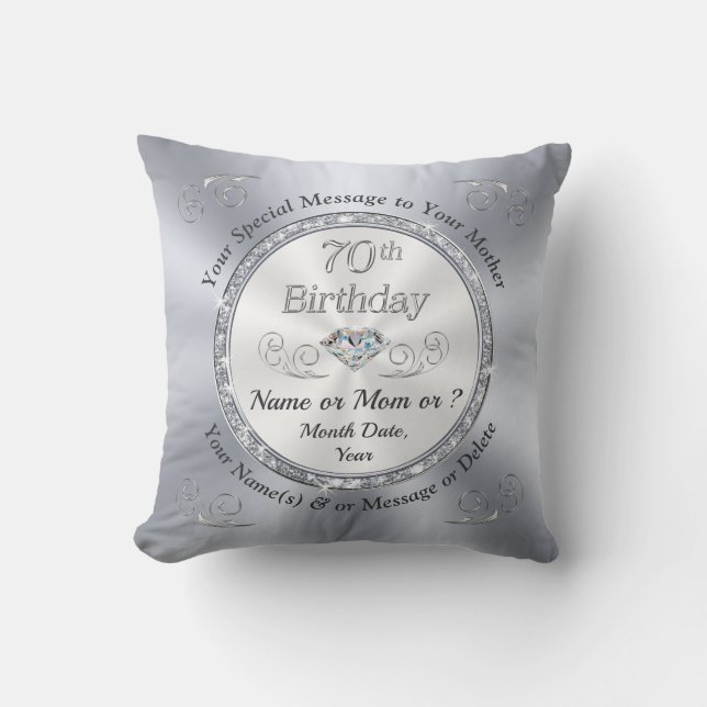 Coussin 70e anniversaire Présence pour maman ou autres fem (Recto)