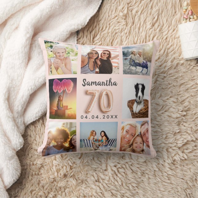 Coussin 70e anniversaire rose blush photo collage (Couverture)