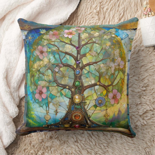 Coussin 7 Chakra Fleurissant Arbre De Vie (Couverture)