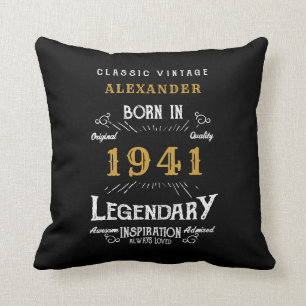 Coussin 80e anniversaire Né en 1941 Noir rétro Personnalis