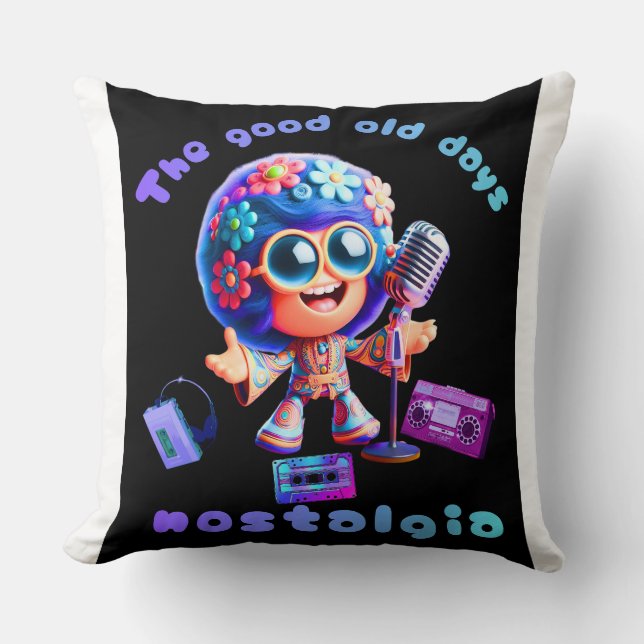 Coussin 80s Nostalgia Groove 20x20 Throw Pillow. (Recto)
