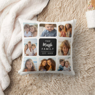 Coussin 8 Collage de photos avec nom de famille au milieu