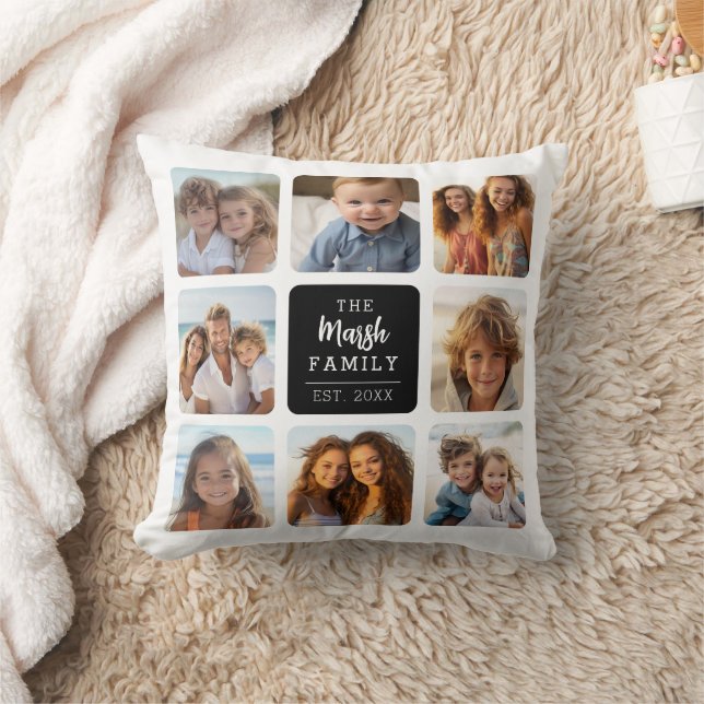 Coussin 8 Collage photo avec nom de famille au milieu - No (Couverture)