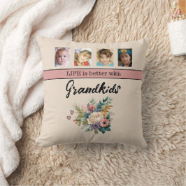 Coussin 8 petits-enfants photo fleurs rose