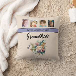 Coussin 8 petits-enfants photos fleurs violettes
