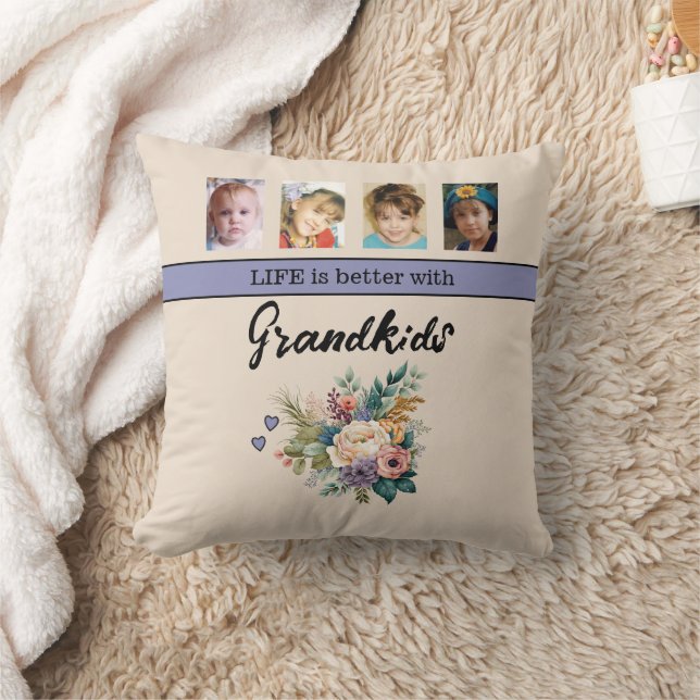 Coussin 8 petits-enfants photos fleurs violettes (Couverture)