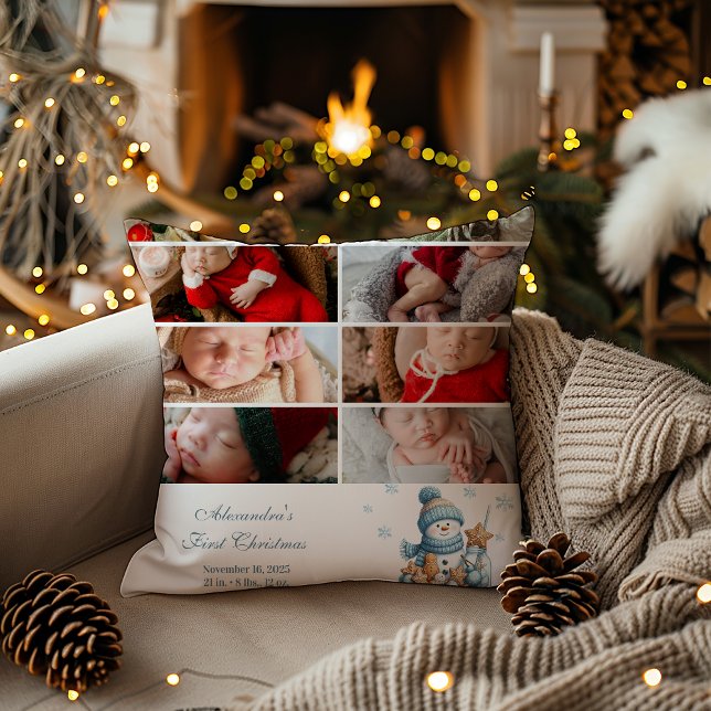 Coussin 8 Photo Annonce de naissance pour le premier Noël (Créateur téléchargé)