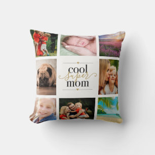 Coussin 8 Photo Collage noir et or Cool Super Mom