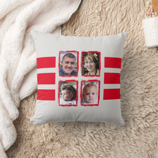 Coussin 8 rayures de photo rouge double face (Couverture)