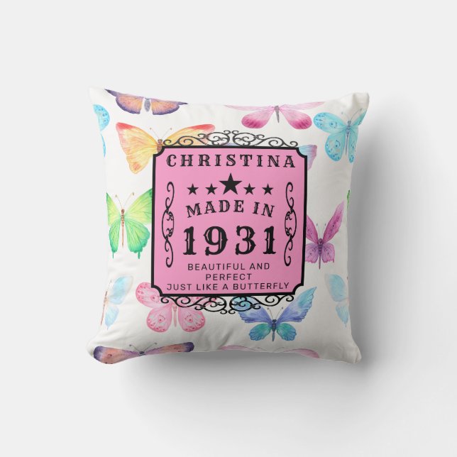 Coussin 90e anniversaire 1931 Elégant papillon personnalis (Recto)