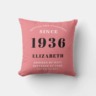 Coussin 90e anniversaire 1936 Rose Élégant Chic Féminin