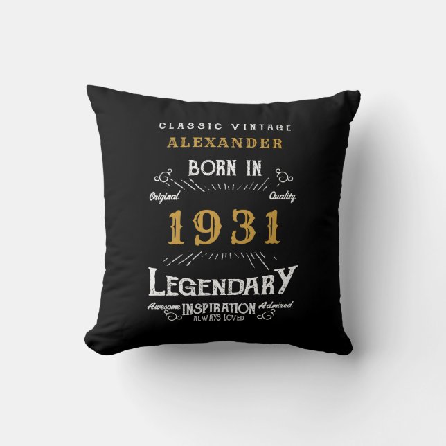Coussin 90e anniversaire Né 1931 Noir rétro Personnalisé (Recto)