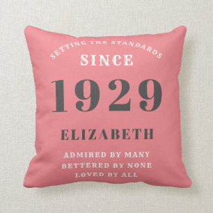 Coussin 90e Anniversaire Normes Né 1929 Gris rose blanc