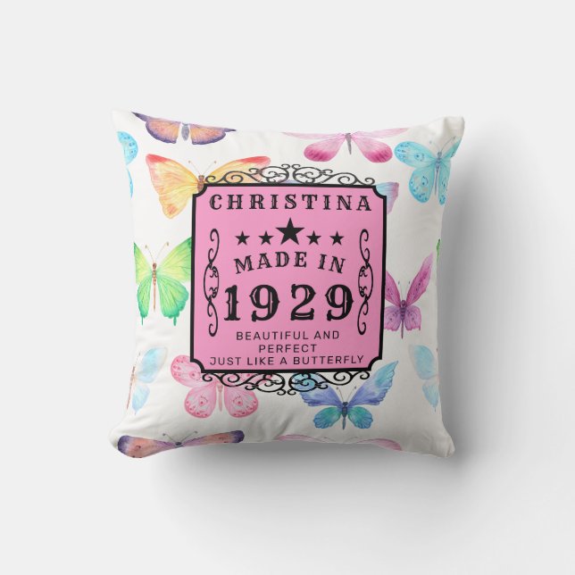 Coussin 90th Birthday Born 1929 Butterfly Ajouter Votre No (Recto)
