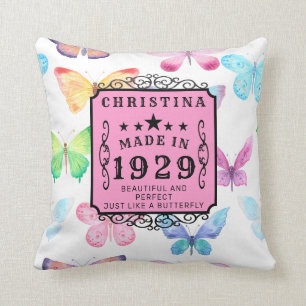 Coussin 90th Birthday Born 1929 Butterfly Ajouter votre no