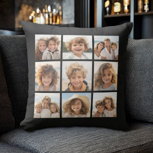 Coussin 9 Photos - Grille minimale sur fond noir