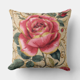 Coussin A Beautiful Shocking Pink Rose, Gold, Luxurious