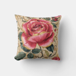 Coussin A Beautiful Shocking Pink Rose, Gold, Luxurious