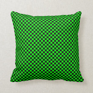 Coussin À carreaux noir et vert citron
