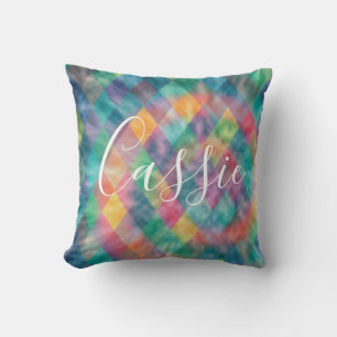 Coussin à damiers Arlequin Pale Arc-en-ciel