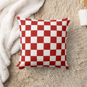 Coussin à damiers carré rouge blanc rétro