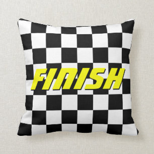 Coussin à damiers drapeau motif de course automobile zippé