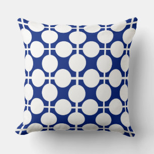 Coussin À damiers et motif à pois bleu et blanc