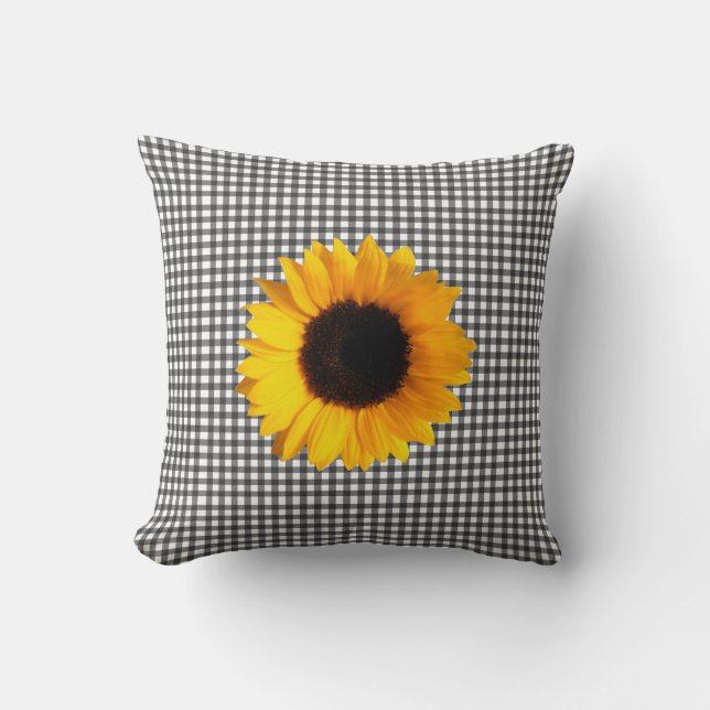 Coussin À damiers et tournesol noirs et blancs (Recto)