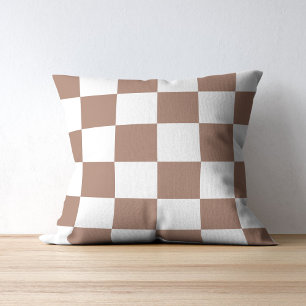 Coussin à damiers Motif en Blanc et Mocha Mousse