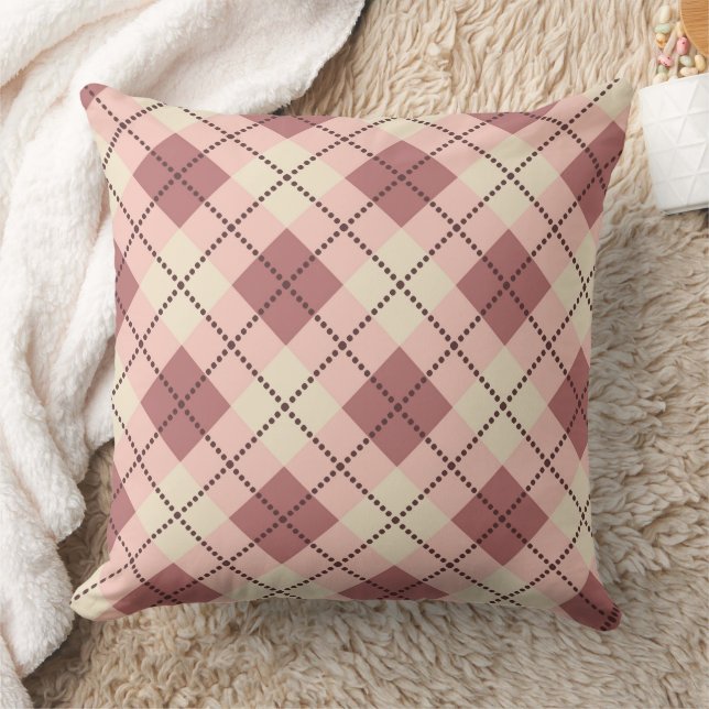 Coussin à damiers tartan plaid classique couleur beige bru (Couverture)