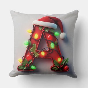 Coussin A festif décoratif Noël lettre rouge A