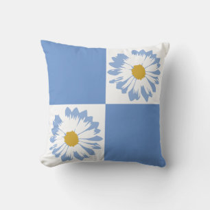 coussin à fleurs À damiers bleu et blanc
