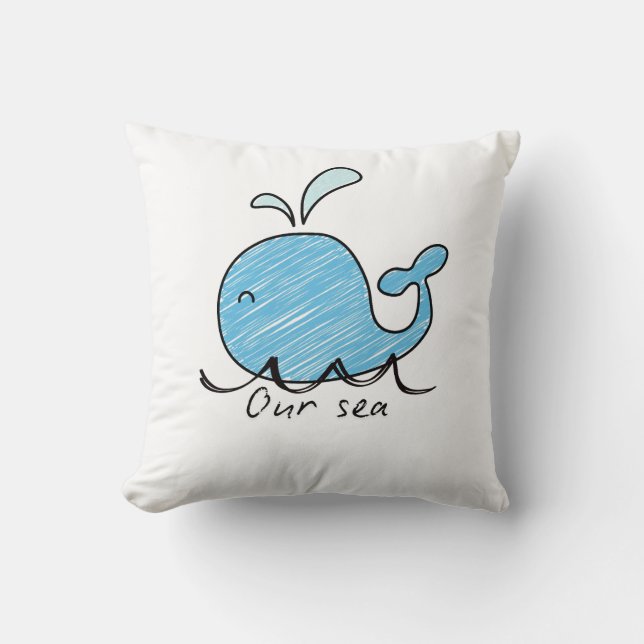 Coussin A FRIENDLY WHALE IN HIS SEA  Throw Pillow (Recto)