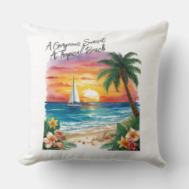 Coussin A Gorgeous Sunset At Tropical Beach, Vacation, 