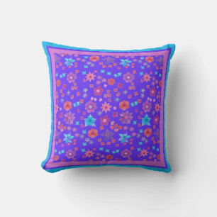 Coussin à jet à fleurs bleu ou à rayures