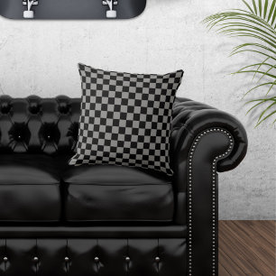 Coussin à jeter à carreaux noir et gris