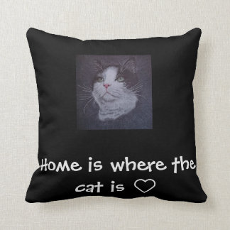 Coussin "À la maison est où le chat est" carreau