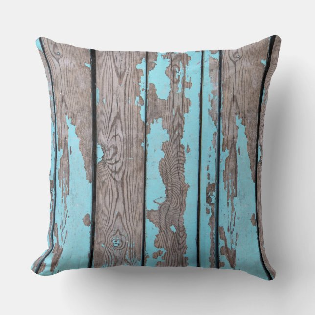 Coussin à lancer - Bleu rustique en bois (Recto)