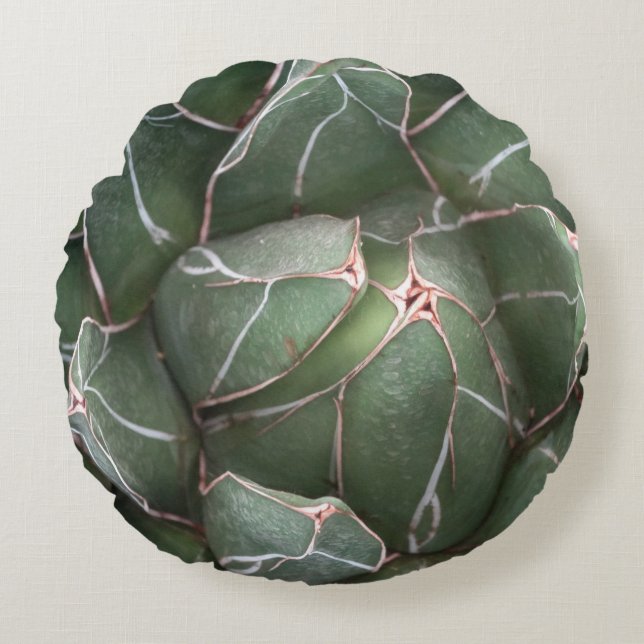 Coussin à lancer rond en polyester brossé plante (Devant)