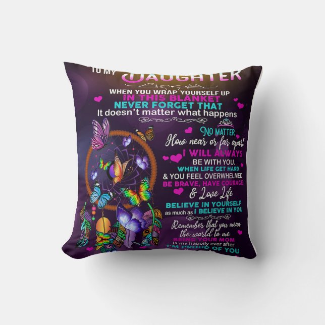 Coussin À Ma Fille Papillons Cadeau, Fille Anniversaire (Recto)