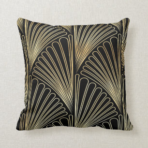 Coussin à motifs Art déco (noir et or)