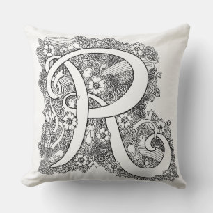 Coussin à motifs enchevêtrés de la lettre R mono