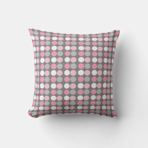 Coussin à points rose blanc et gris Polka